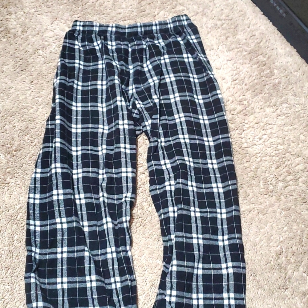 Plaid black and white pajama pants